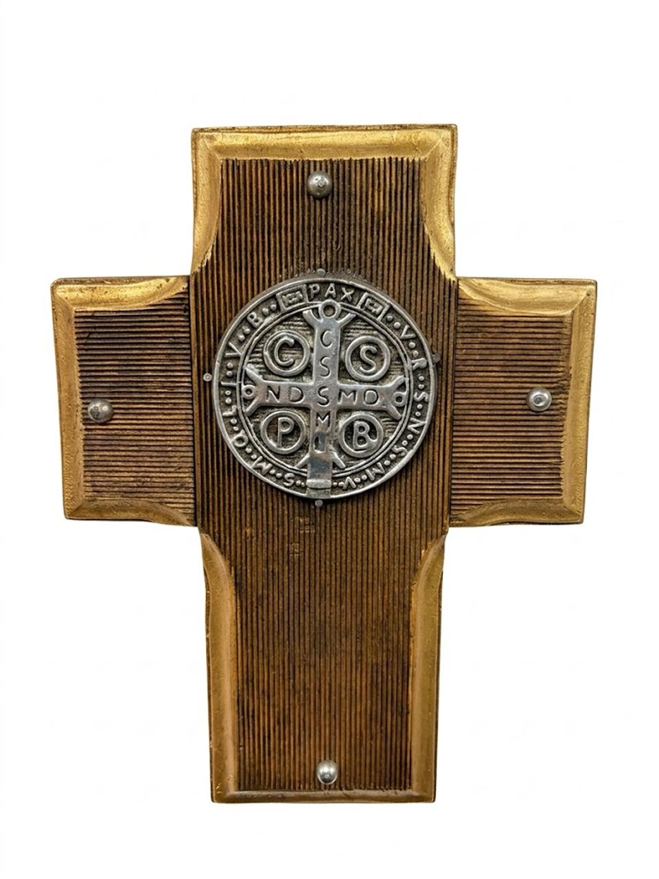 Cruz Rústica Dorada con Medalla San Benito