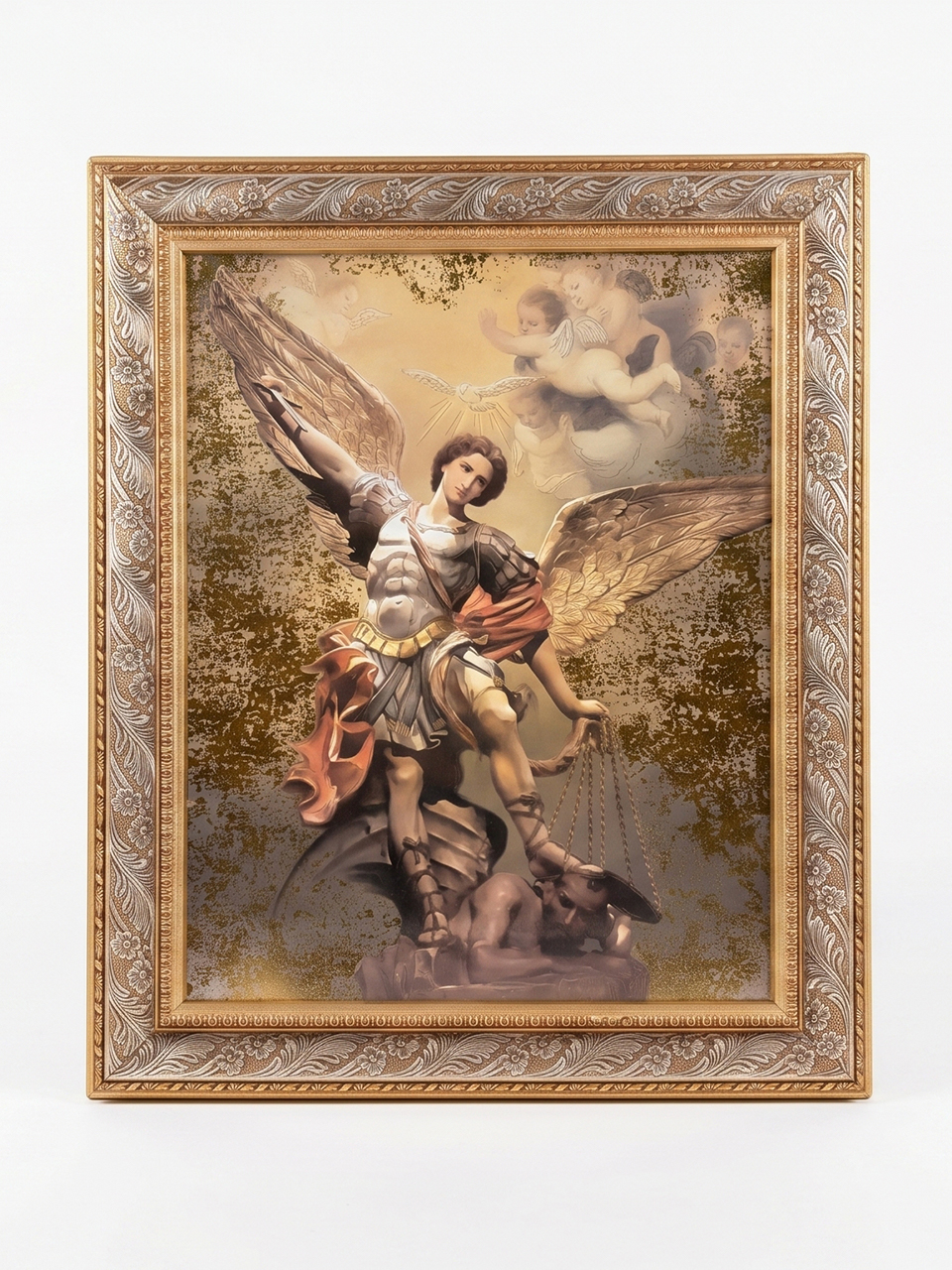 Cuadro San Miguel Arcángel Marco Dorado con Plata